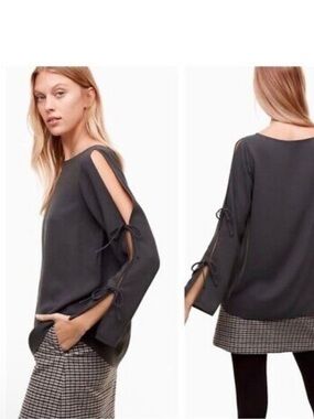 Wilfred Black Tie-Sleeve Round Neck Blouse